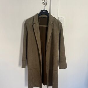 Zara Long olive green suede trench coat